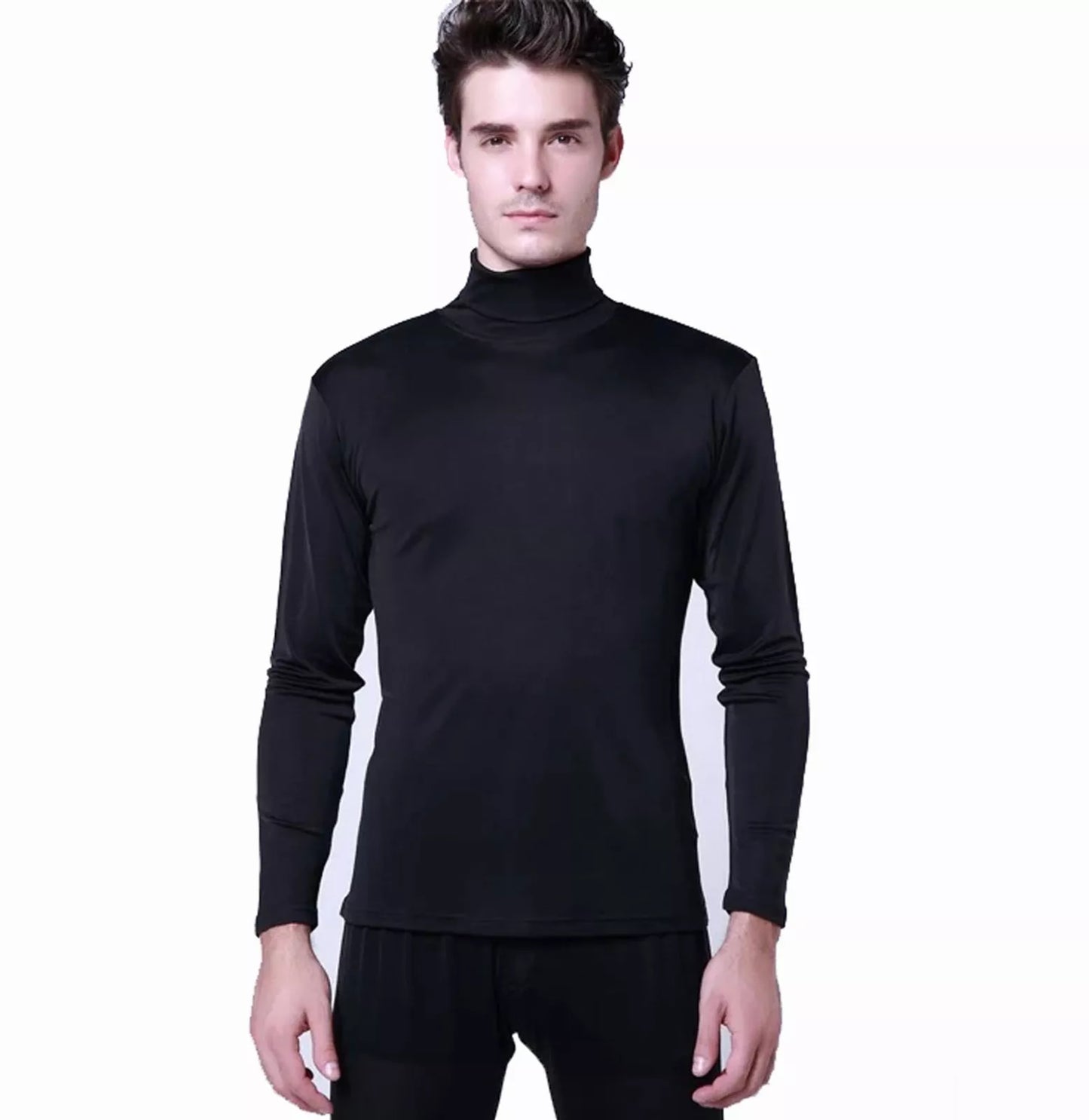 Men's 100% Mulberry Silk Undershirt Long Sleeves Turtle Neck Thermal Under Shirt