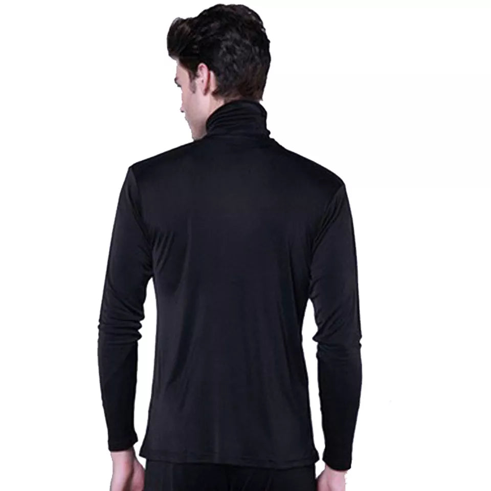 Men's 100% Mulberry Silk Undershirt Long Sleeves Turtle Neck Thermal Under Shirt