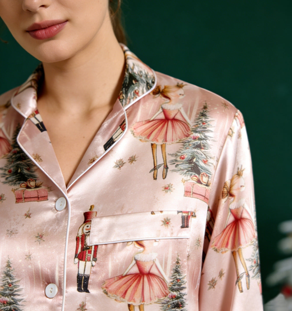 Women's 100% Silk Pajama Set Floral for Christmas