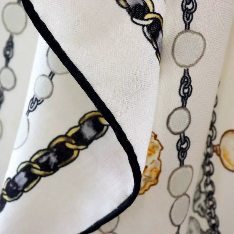 Women's Silk Wool Triangle Scarf Luxury Chain Print