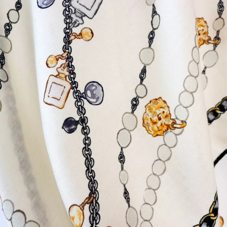 Women's Silk Wool Triangle Scarf Luxury Chain Print