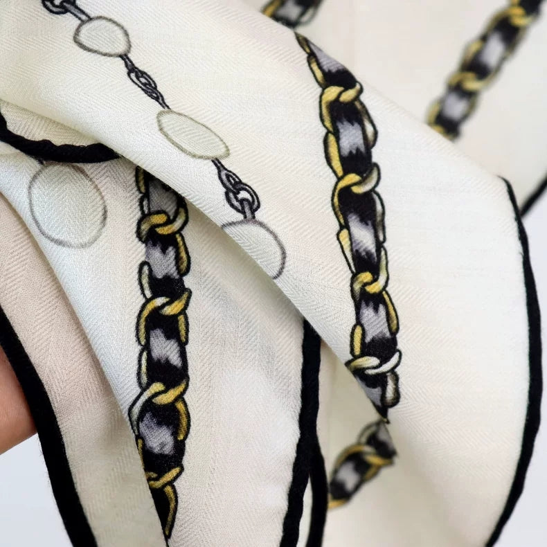 Women's Silk Wool Triangle Scarf Luxury Chain Print
