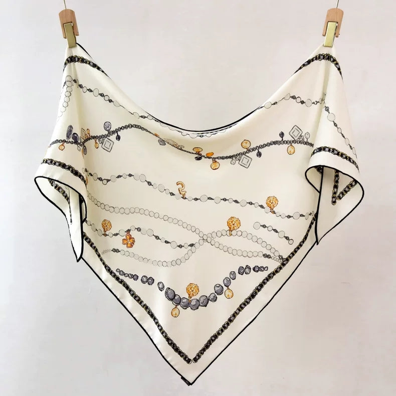 Women's Silk Wool Triangle Scarf Luxury Chain Print