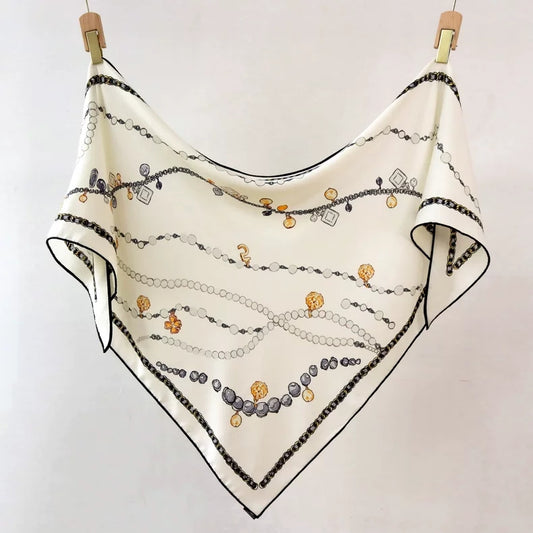 Women's Silk Wool Triangle Scarf Luxury Chain Print