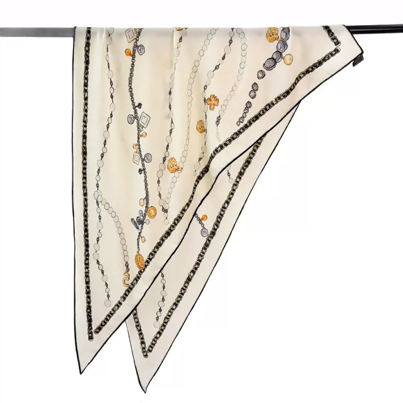 Women's Silk Wool Triangle Scarf Luxury Chain Print